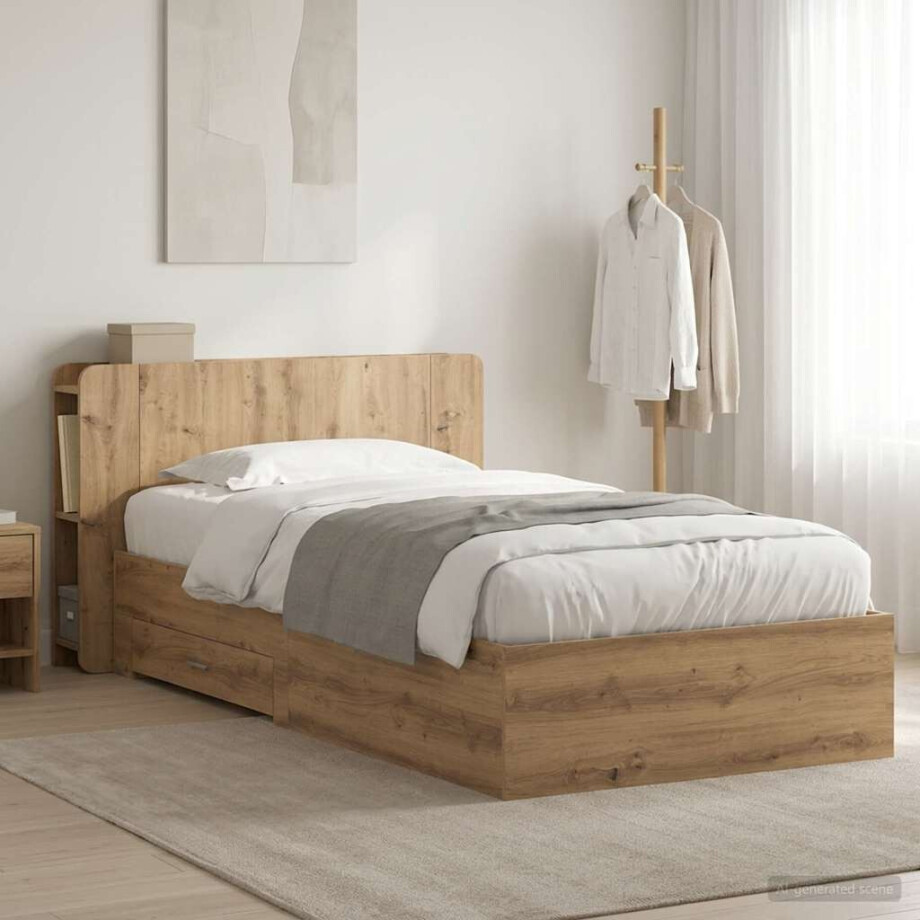 vidaXL Bedframe met opslag Artisanaal eiken 80 x 200 cm Bewerkt hout vidaXL Bedframe met opslag Artisanaal eiken 80 x 200 cm Bewerkt hout afbeelding 1