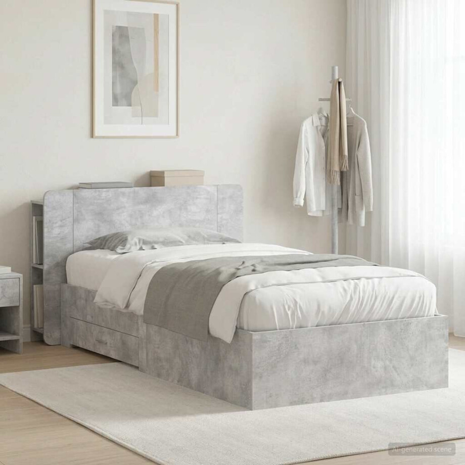 vidaXL Bedframe met opslag Betongrijs 80 x 200 cm Bewerkt hout afbeelding 1