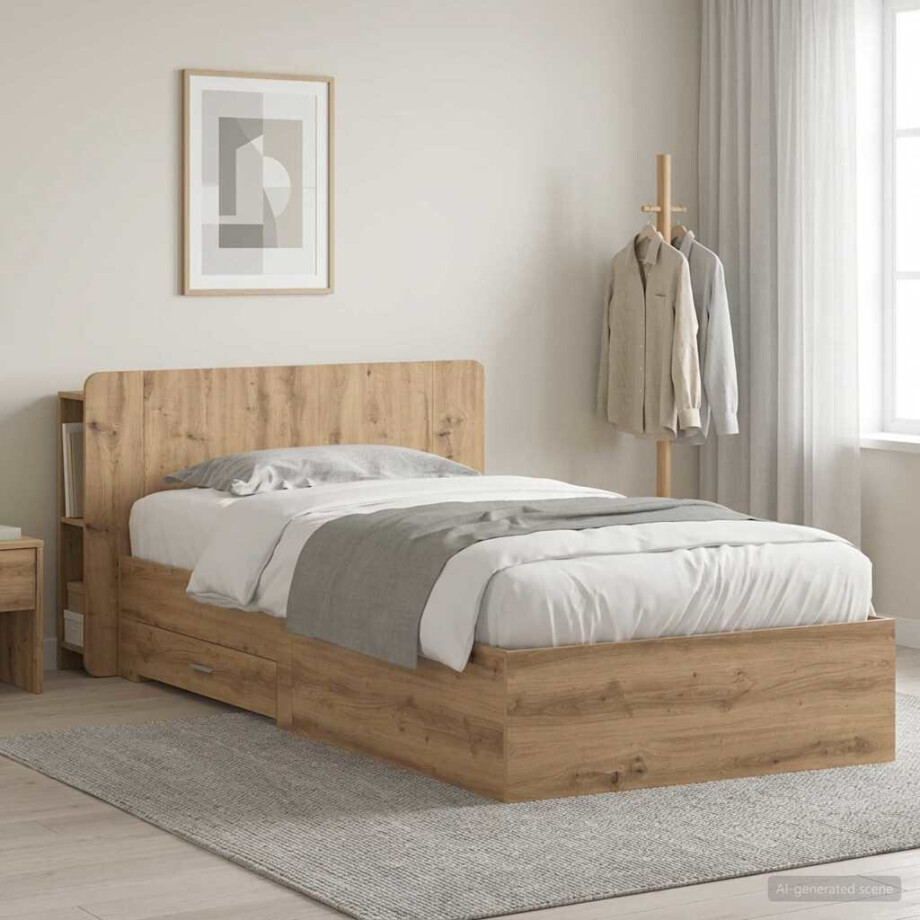 vidaXL Bedframe met opslag Artisanaal eiken 90 x 190 cm Bewerkt hout afbeelding 1
