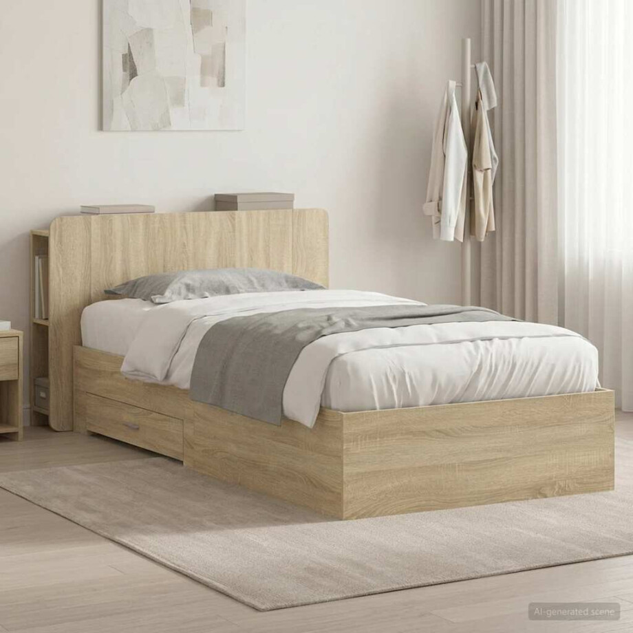 vidaXL Bedframe met opslag Sonoma Eiken 90 x 190 cm Bewerkt hout vidaXL Bedframe met opslag Sonoma Eiken 90 x 190 cm Bewerkt hout afbeelding 1