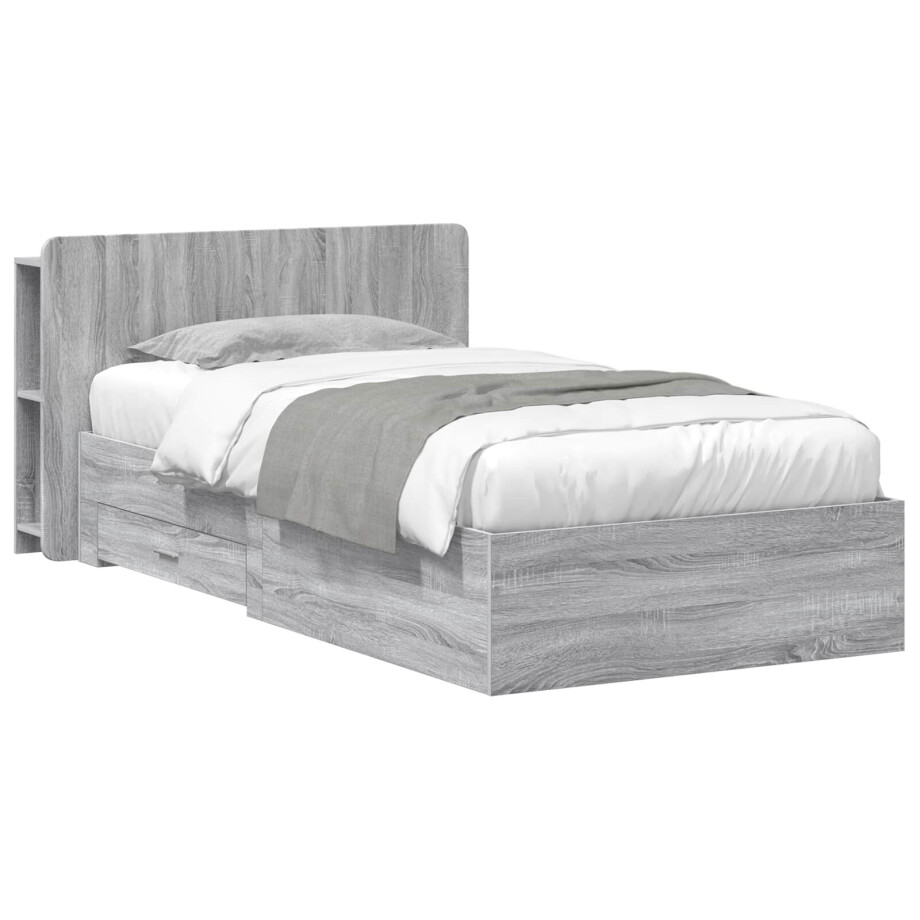 vidaXL Bedframe met opslag Grijs Sonoma 100 x 200 cm Bewerkt hout afbeelding 1