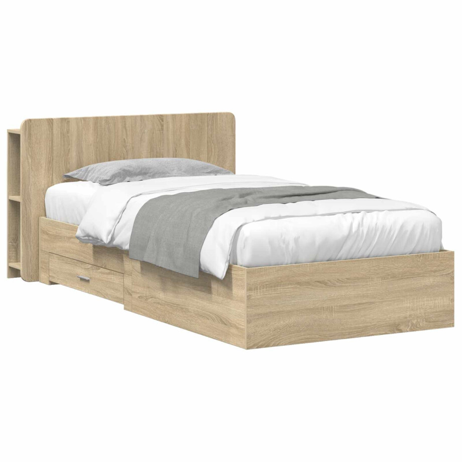 vidaXL Bedframe met opslag Sonoma Eiken 100 x 200 cm Bewerkt hout afbeelding 1