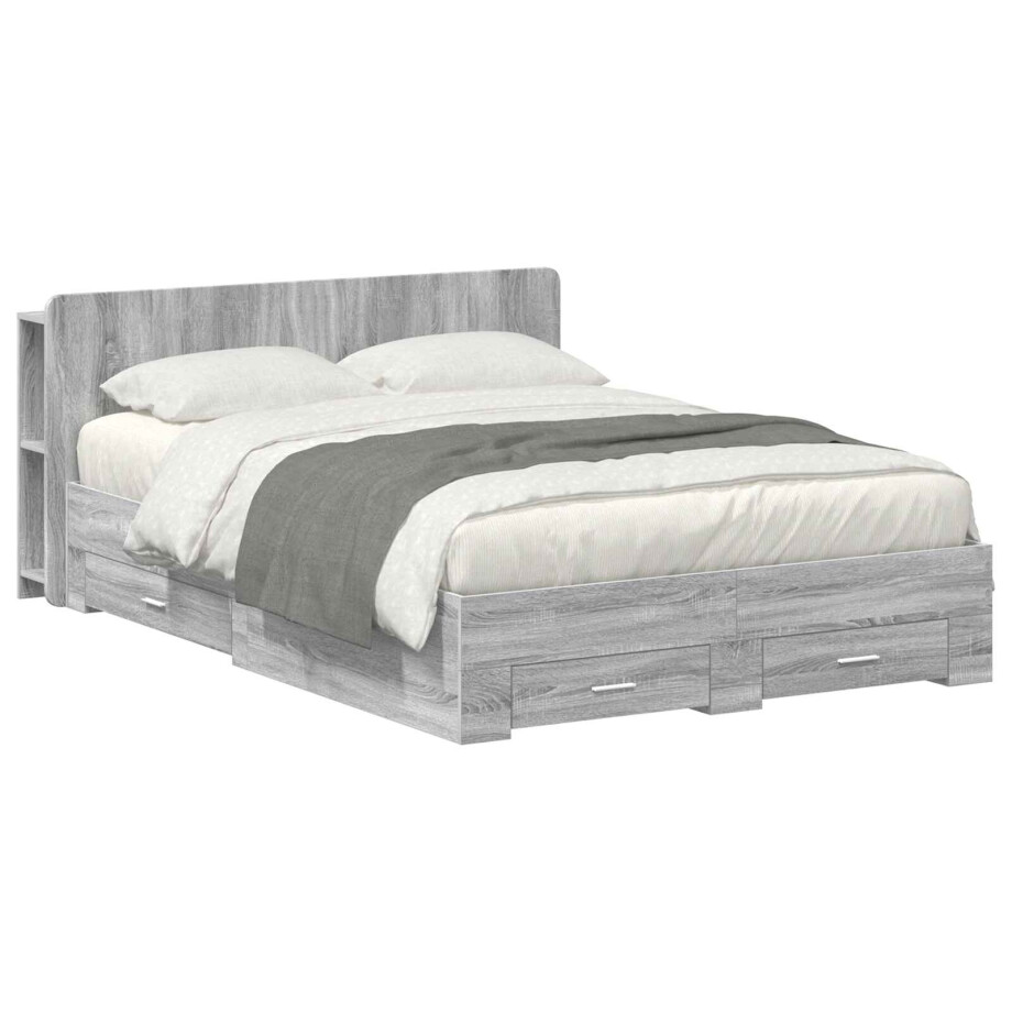 vidaXL Bedframe met opslag Grijs Sonoma 140 x 200 cm Bewerkt hout afbeelding 1