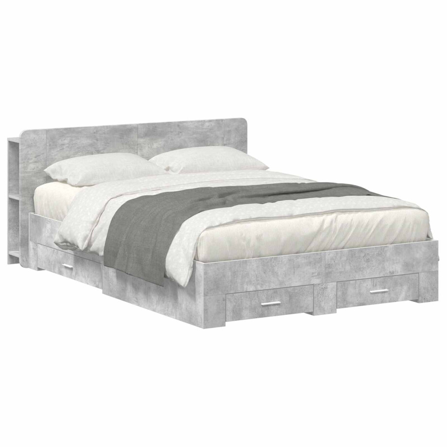 vidaXL Bedframe met opslag Betongrijs 150 x 200 cm Bewerkt hout afbeelding 1