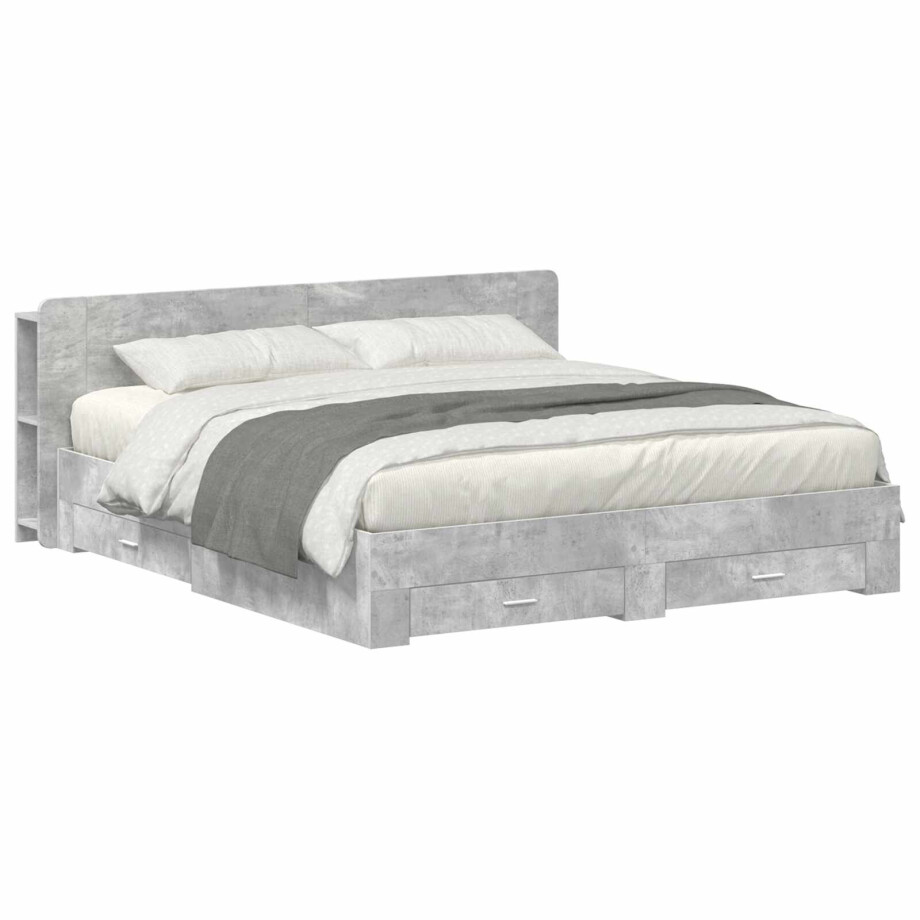 vidaXL Bedframe met opslag Betongrijs 200 x 200 cm Bewerkt hout afbeelding 1