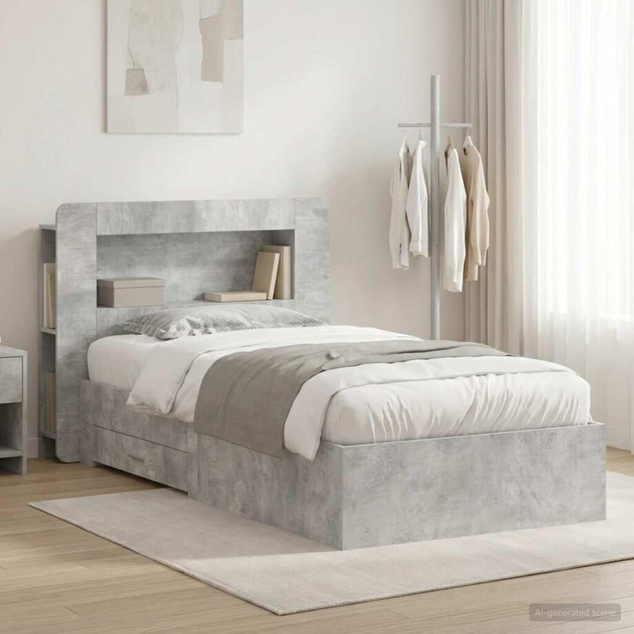 vidaXL Bedframe met opslag Betongrijs 80 x 200 cm Bewerkt hout afbeelding 1