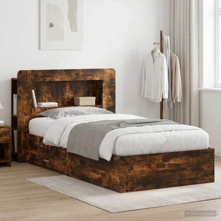 vidaXL Bedframe met opslag Gerookt eiken 80 x 200 cm Bewerkt hout vidaXL Bedframe met opslag Gerookt eiken 80 x 200 cm Bewerkt hout afbeelding 1