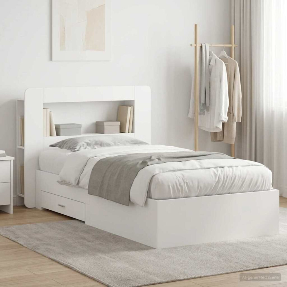 vidaXL Bedframe met opslag met hoofdeinde Wit 80 x 200 cm Bewerkt hout vidaXL Bedframe met opslag met hoofdeinde Wit 80 x 200 cm Bewerkt hout afbeelding 1