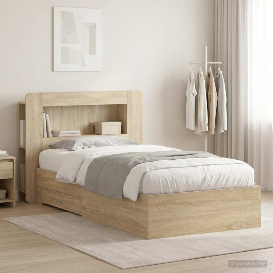 vidaXL Bedframe met opslag Sonoma Eiken 90 x 190 cm Bewerkt hout vidaXL Bedframe met opslag Sonoma Eiken 90 x 190 cm Bewerkt hout afbeelding 1