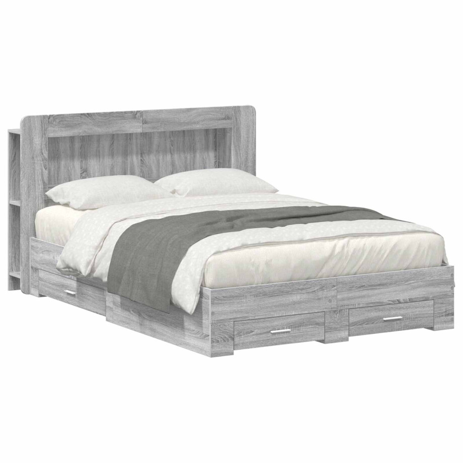 vidaXL Bedframe met opslag Grijs Sonoma 140 x 200 cm Bewerkt hout afbeelding 1