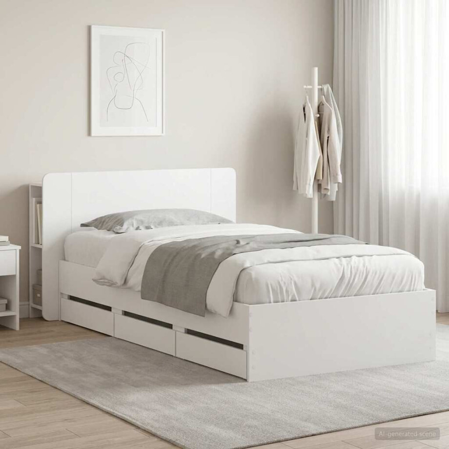 vidaXL Bedframe met opslag met hoofdeinde Wit 75 x 190 cm Bewerkt hout vidaXL Bedframe met opslag met hoofdeinde Wit 75 x 190 cm Bewerkt hout afbeelding 1