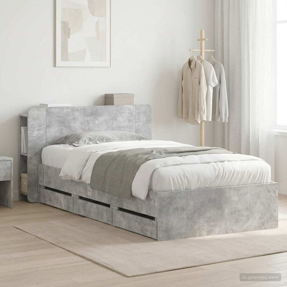 vidaXL Bedframe met opslag Betongrijs 80 x 200 cm Bewerkt hout afbeelding 1