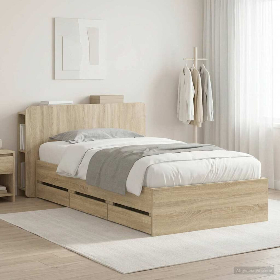 vidaXL Bedframe met opslag Sonoma Eiken 80 x 200 cm Bewerkt hout afbeelding 1