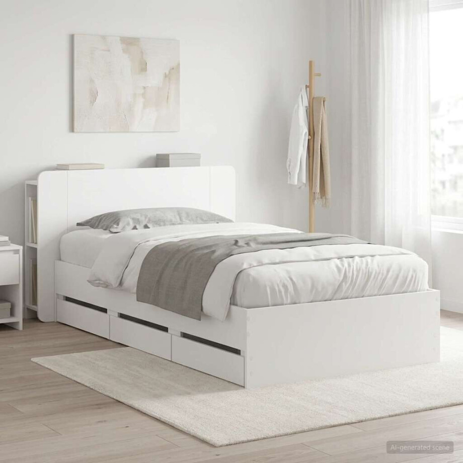 vidaXL Bedframe met opslag met hoofdeinde Wit 80 x 200 cm Bewerkt hout vidaXL Bedframe met opslag met hoofdeinde Wit 80 x 200 cm Bewerkt hout afbeelding 1