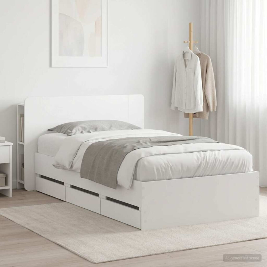 vidaXL Bedframe met opslag Wit 100 x 200 cm Bewerkt hout vidaXL Bedframe met opslag Wit 100 x 200 cm Bewerkt hout afbeelding 1