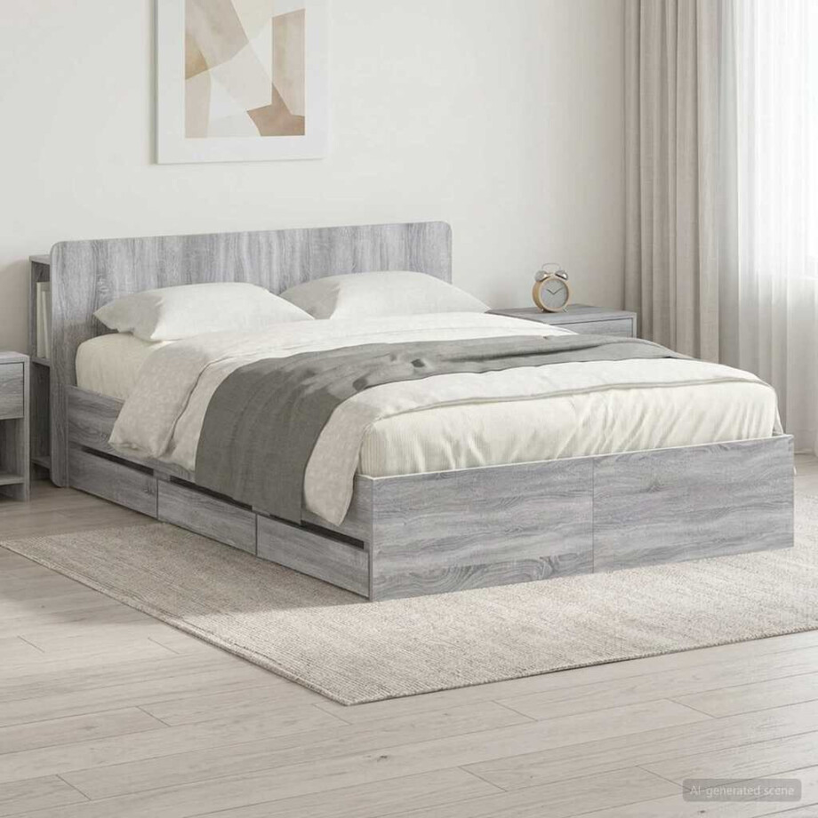 vidaXL Bedframe met opslag Grijs Sonoma 140 x 200 cm Bewerkt hout afbeelding 1