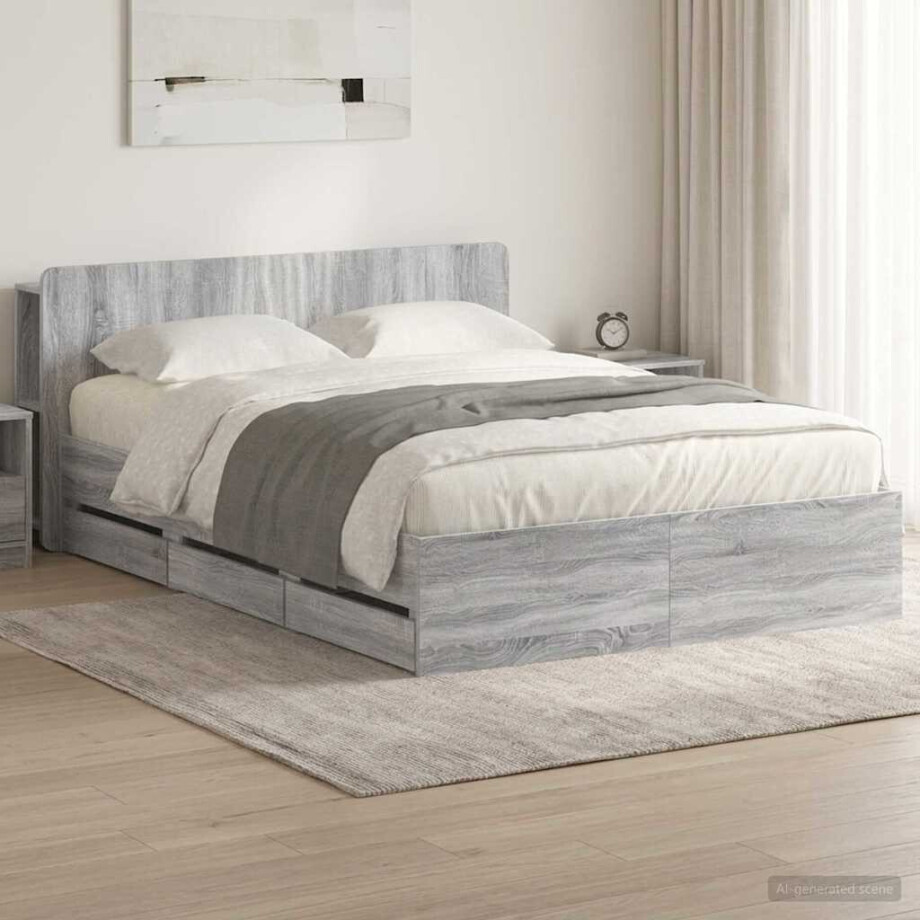 vidaXL Bedframe met opslag Grijs Sonoma 150 x 200 cm Bewerkt hout afbeelding 1