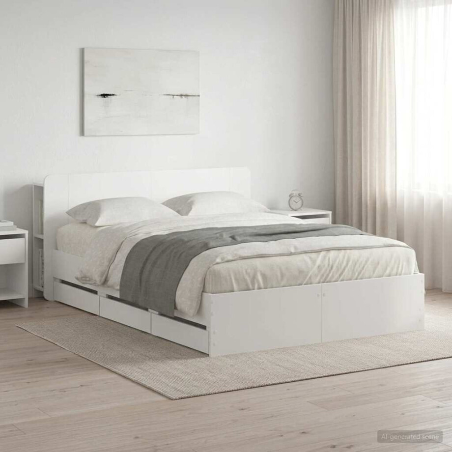 vidaXL Bedframe met opslag Wit 150 x 200 cm Bewerkt hout vidaXL Bedframe met opslag Wit 150 x 200 cm Bewerkt hout afbeelding 1