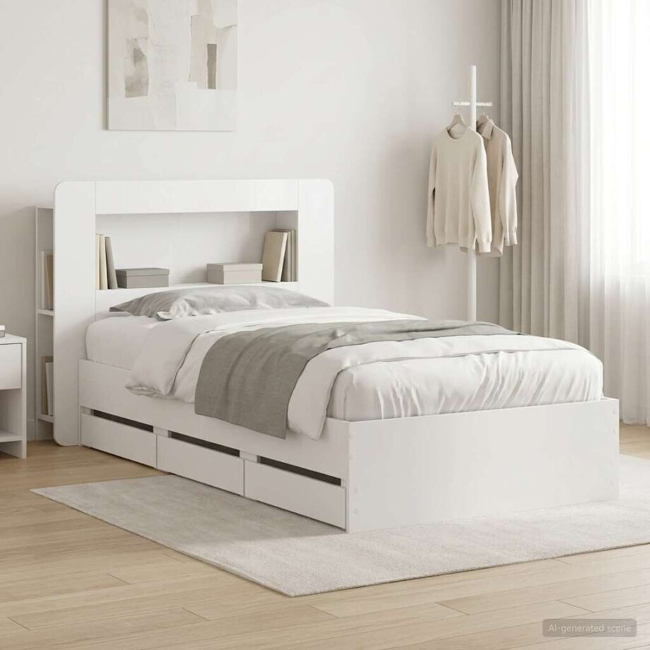 vidaXL Bedframe met opslag met hoofdeinde Wit 75 x 190 cm Bewerkt hout vidaXL Bedframe met opslag met hoofdeinde Wit 75 x 190 cm Bewerkt hout afbeelding 1
