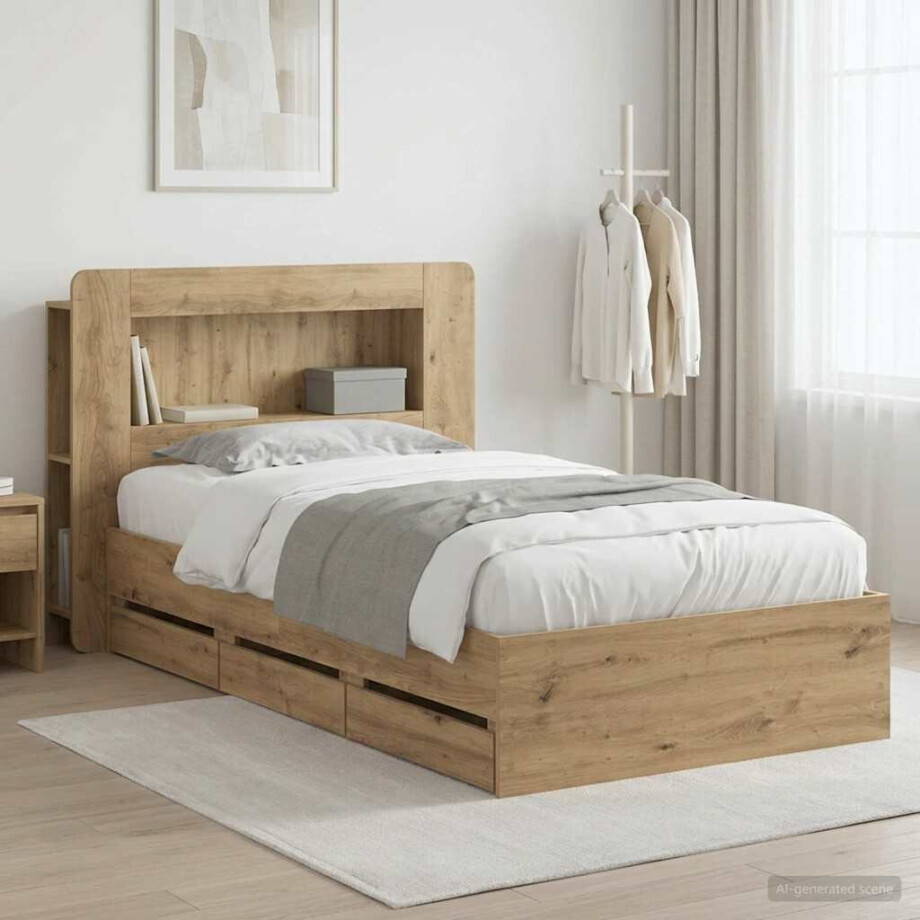 vidaXL Bedframe met opslag Artisanaal eiken 80 x 200 cm Bewerkt hout vidaXL Bedframe met opslag Artisanaal eiken 80 x 200 cm Bewerkt hout afbeelding 1