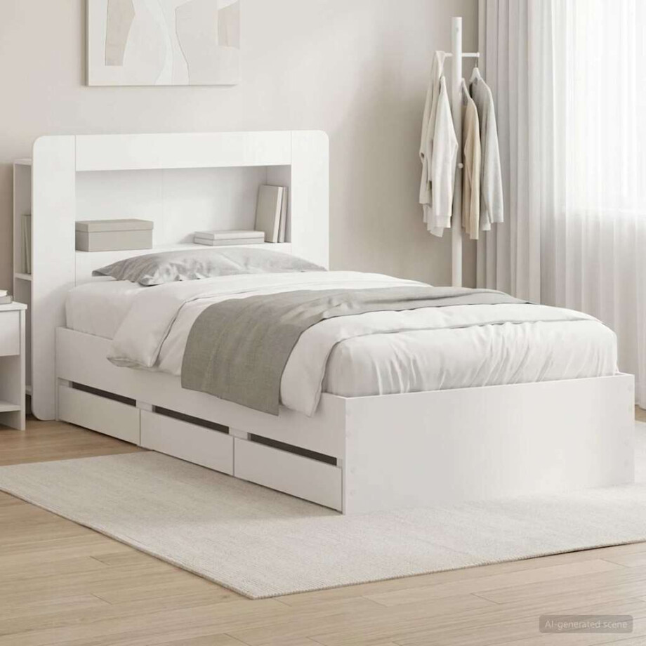 vidaXL Bedframe met opslag met hoofdeinde Wit 80 x 200 cm Bewerkt hout vidaXL Bedframe met opslag met hoofdeinde Wit 80 x 200 cm Bewerkt hout afbeelding 1