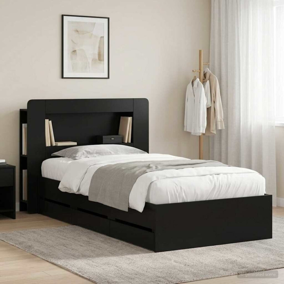 vidaXL Bedframe met opslag Zwart 100 x 200 cm Bewerkt hout vidaXL Bedframe met opslag Zwart 100 x 200 cm Bewerkt hout afbeelding 1