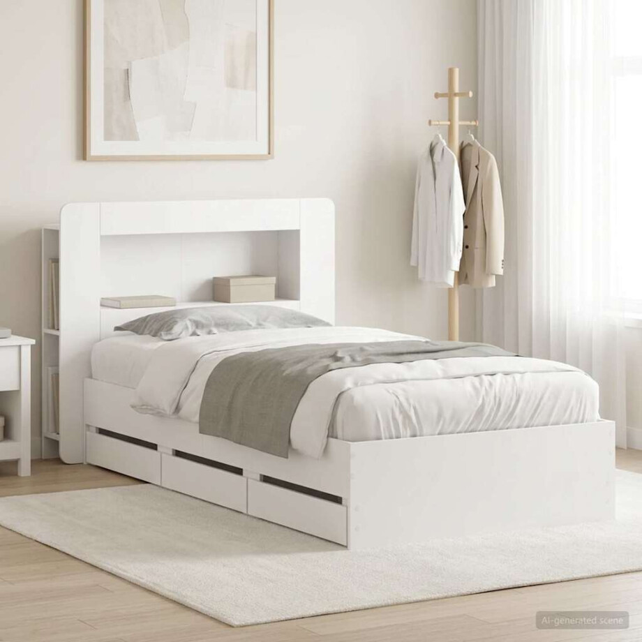 vidaXL Bedframe met opslag Wit 100 x 200 cm Bewerkt hout vidaXL Bedframe met opslag Wit 100 x 200 cm Bewerkt hout afbeelding 1