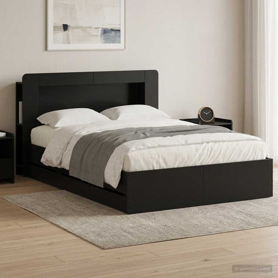 vidaXL Bedframe met opslag Zwart 150 x 200 cm Bewerkt hout vidaXL Bedframe met opslag Zwart 150 x 200 cm Bewerkt hout afbeelding 1