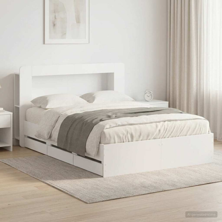 vidaXL Bedframe met opslag Wit 150 x 200 cm Bewerkt hout vidaXL Bedframe met opslag Wit 150 x 200 cm Bewerkt hout afbeelding 1