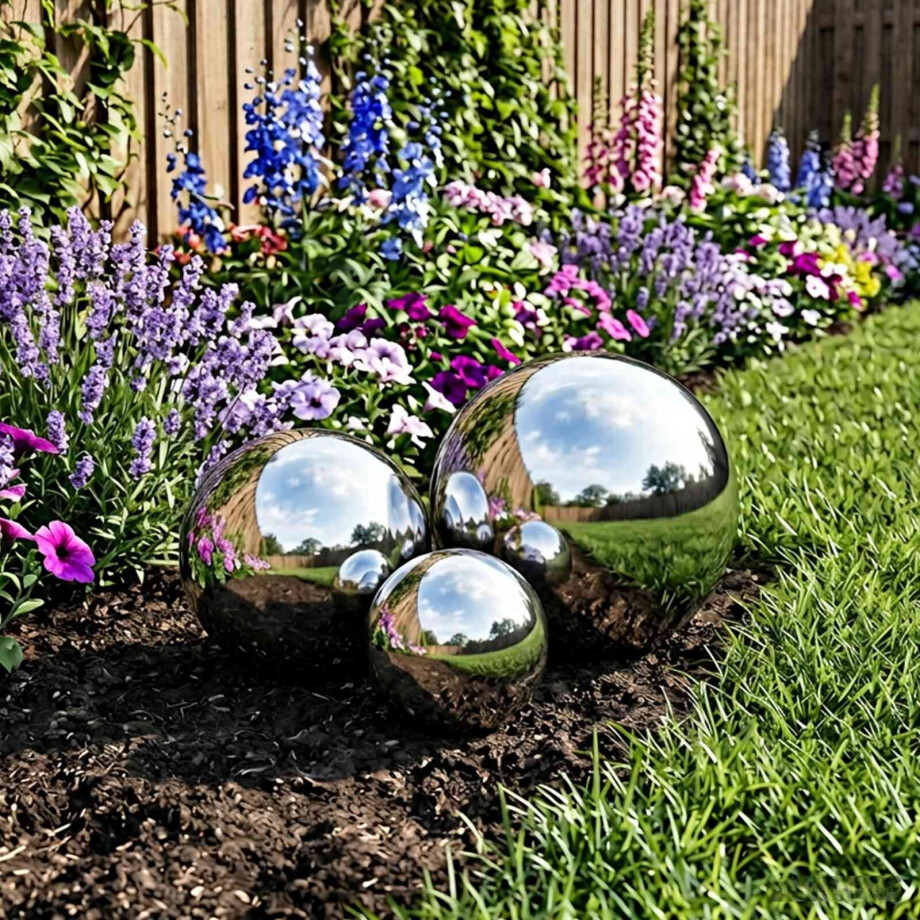 vidaXL Spiegelbol 3 pcs Ø 20 cm zilver RVS 201 vidaXL Spiegelbol 3 pcs Ø 20 cm zilver RVS 201 afbeelding 1
