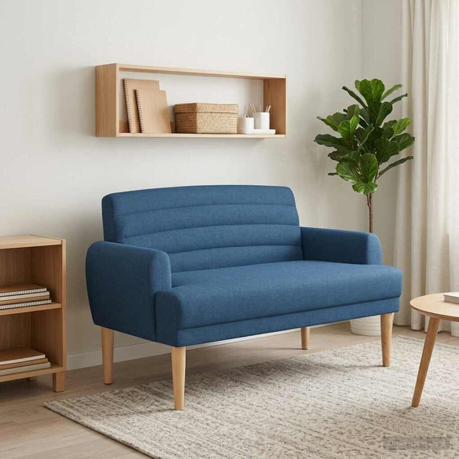 vidaXL Loungebank met knopencomfort Blauw 116 x 67 x 80 cm Stof afbeelding 1