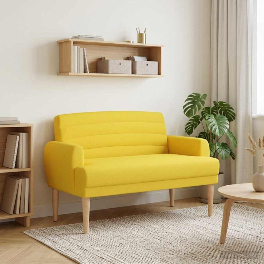 vidaXL Loungebank met knopencomfort Lichtgeel 116 x 67 x 80 cm Stof afbeelding 1