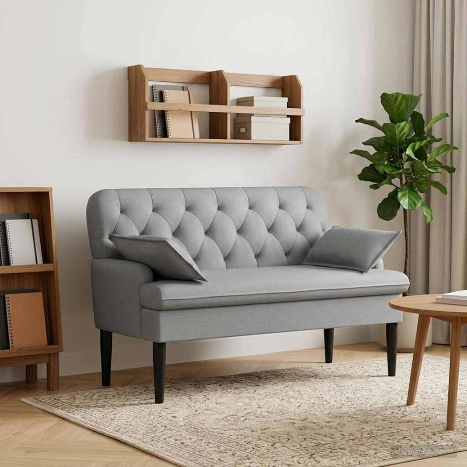 vidaXL Loungebank met knopencomfort Lichtgrijs 111 x 68 x 80 cm Stof afbeelding 1