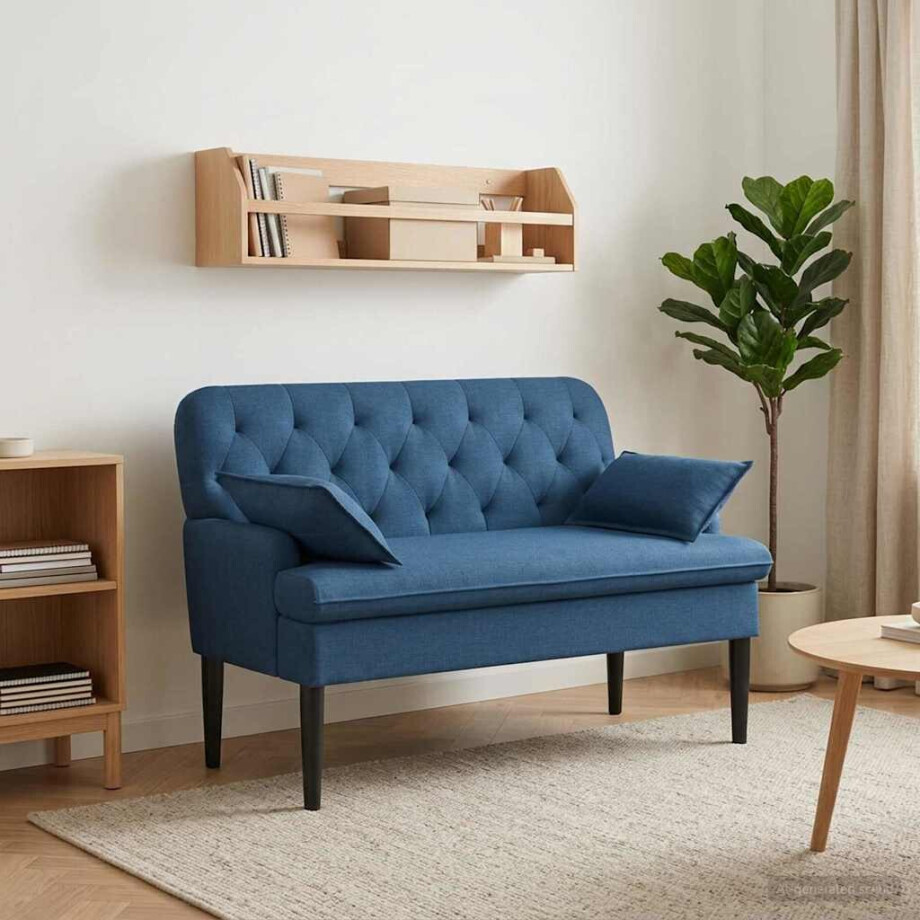 vidaXL Loungebank met knopencomfort Blauw 111 x 68 x 80 cm Stof afbeelding 1