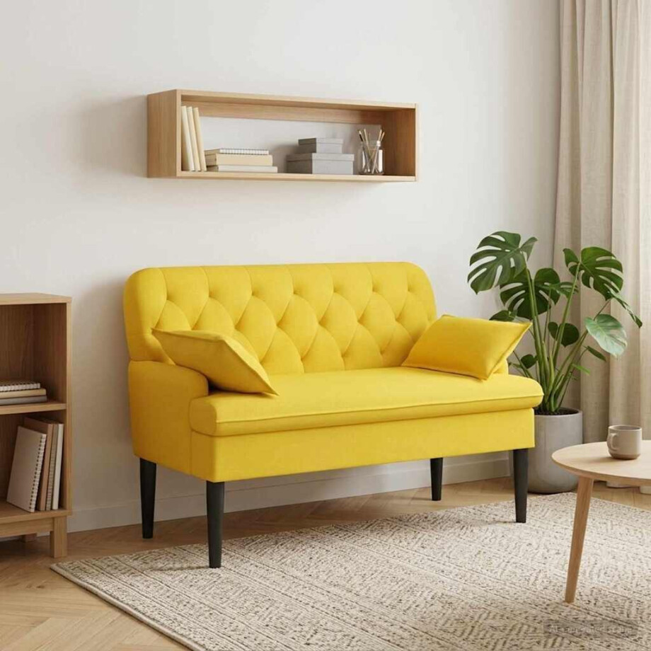 vidaXL Loungebank met knopencomfort Licht Geel 111 x 68 x 80 cm Stof afbeelding 1
