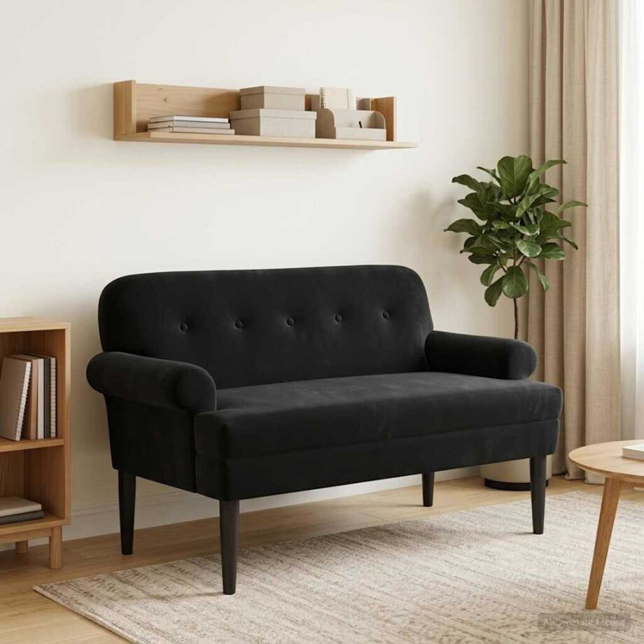 vidaXL Loungebank met knopencomfort Zwart 120 x 66 x 78 cm fluweel afbeelding 1