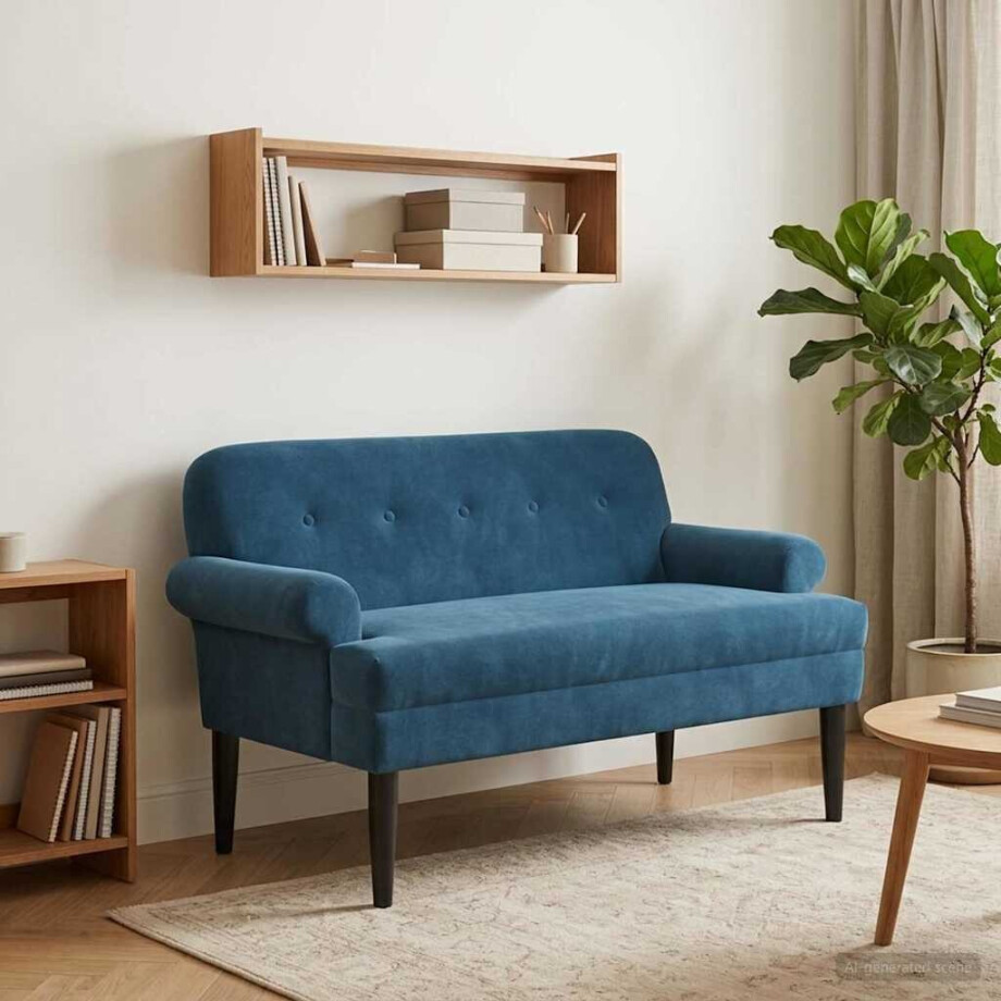 vidaXL Loungebank met knopencomfort Blauw 120 x 66 x 78 cm fluweel afbeelding 1