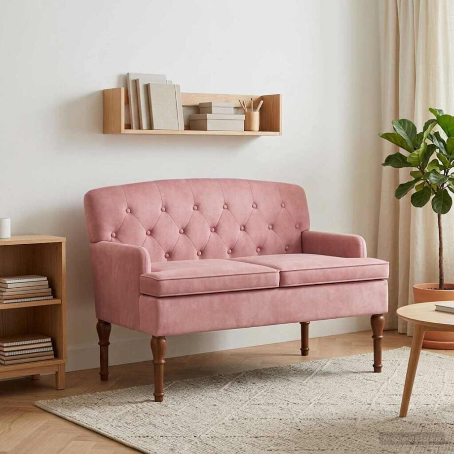 vidaXL Loungebank met knopencomfort Roze 111 x 65 x 79 cm Fluweel afbeelding 1