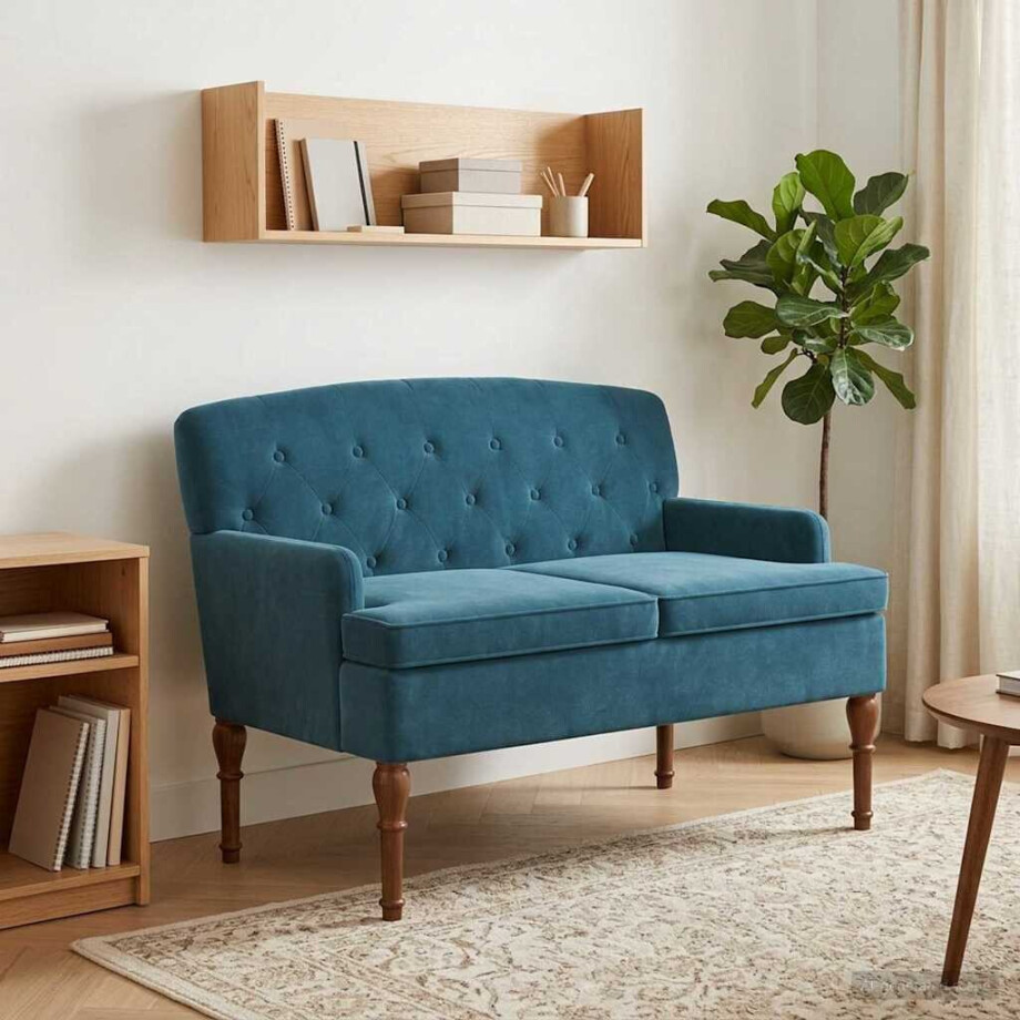 vidaXL Loungebank met knopencomfort Blauw 111 x 65 x 79 cm Fluweel afbeelding 1