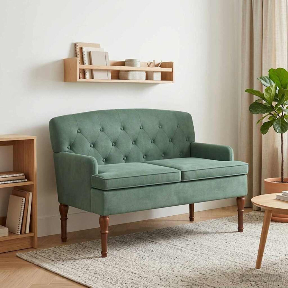 vidaXL Loungebank met knopencomfort Zeegroen 111 x 65 x 79 cm Fluweel afbeelding 1