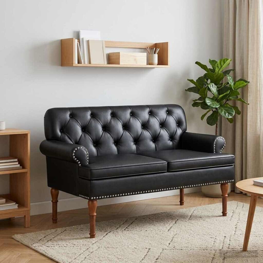 vidaXL Loungebank met knopencomfort Zwart 120 x 65 x 77 cm Kunstleer afbeelding 1