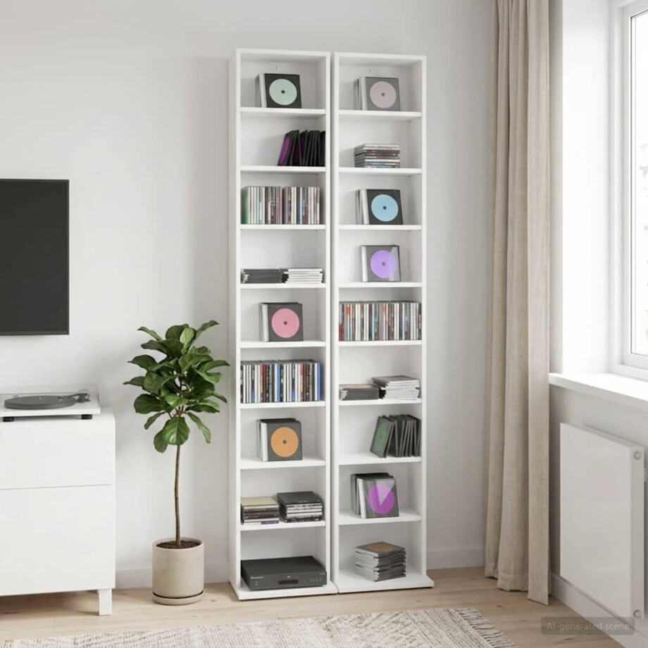 vidaXL CD Kast 2 st Wit 33 x 23,5 x 175 cm Bewerkt hout afbeelding 1