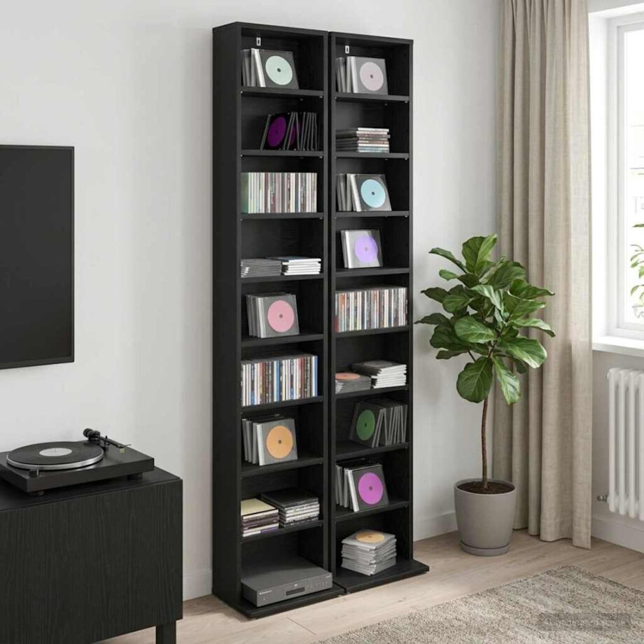 vidaXL CD Kast 2 st Zwart eiken 33 x 23,5 x 175 cm Bewerkt hout afbeelding 1