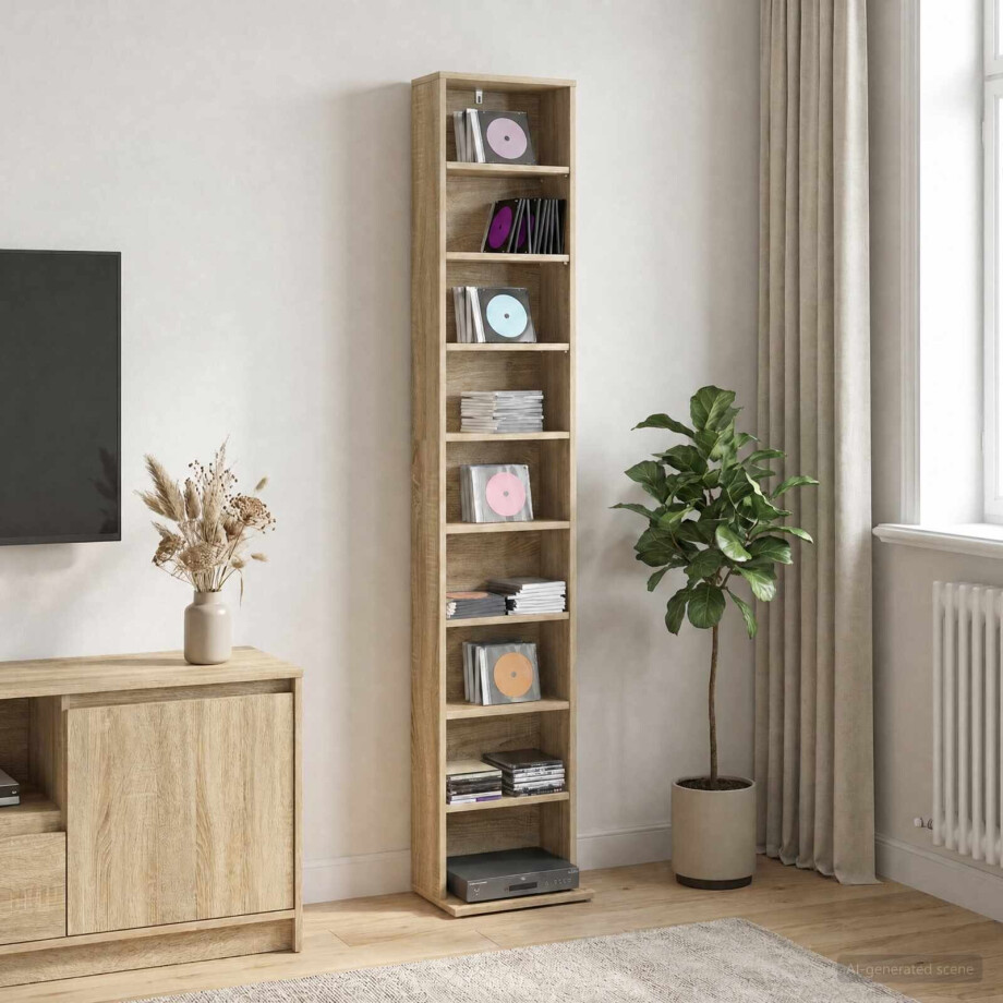 vidaXL CD Kast Sonoma Eiken 33 x 23,5 x 175 cm Bewerkt hout vidaXL CD Kast Sonoma Eiken 33 x 23,5 x 175 cm Bewerkt hout afbeelding 1