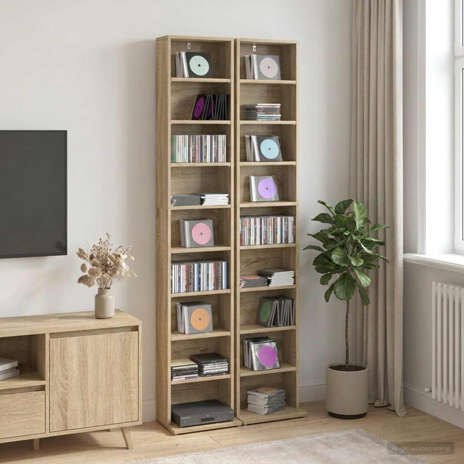 vidaXL CD Kast 2 st Sonoma Eiken 33 x 23,5 x 175 cm Bewerkt hout afbeelding 1