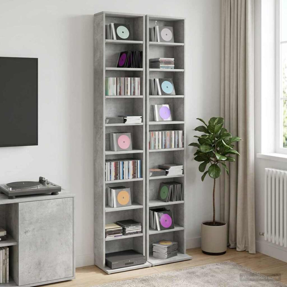 vidaXL CD Kast 2 st Betongrijs 33 x 23,5 x 175 cm Bewerkt hout vidaXL CD Kast 2 st Betongrijs 33 x 23,5 x 175 cm Bewerkt hout afbeelding 1