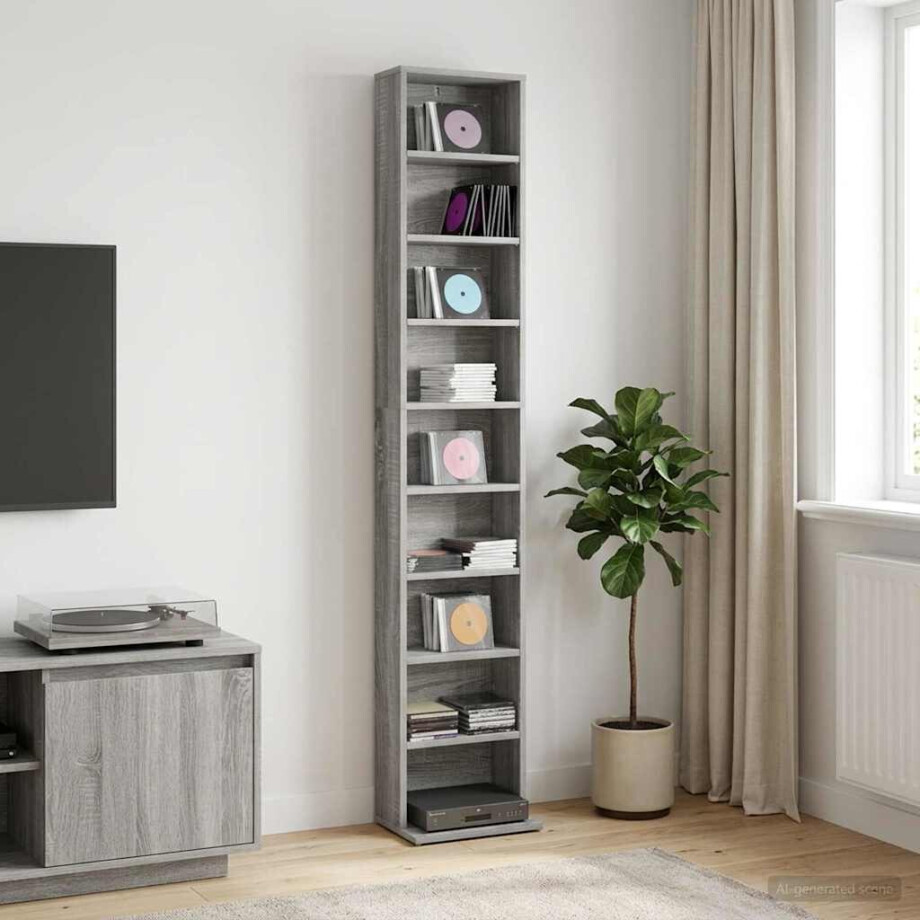 vidaXL CD Kast Grijs Sonoma 33 x 23,5 x 175 cm Bewerkt hout afbeelding 1