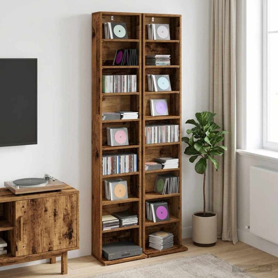 vidaXL CD Kast 2 st Oud hout 33 x 23,5 x 175 cm Bewerkt hout afbeelding 1