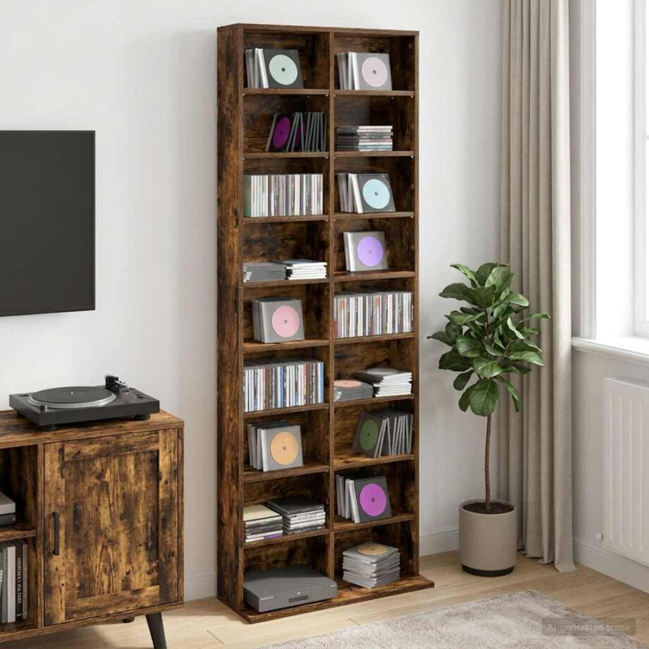 vidaXL CD Kast Gerookt eiken 65 x 23,5 x 175 cm Bewerkt hout vidaXL CD Kast Gerookt eiken 65 x 23,5 x 175 cm Bewerkt hout afbeelding 1