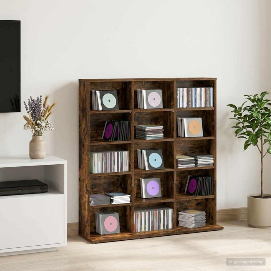 vidaXL CD Kast Gerookt eiken 96 x 23,5 x 97,5 cm Bewerkt hout afbeelding 1
